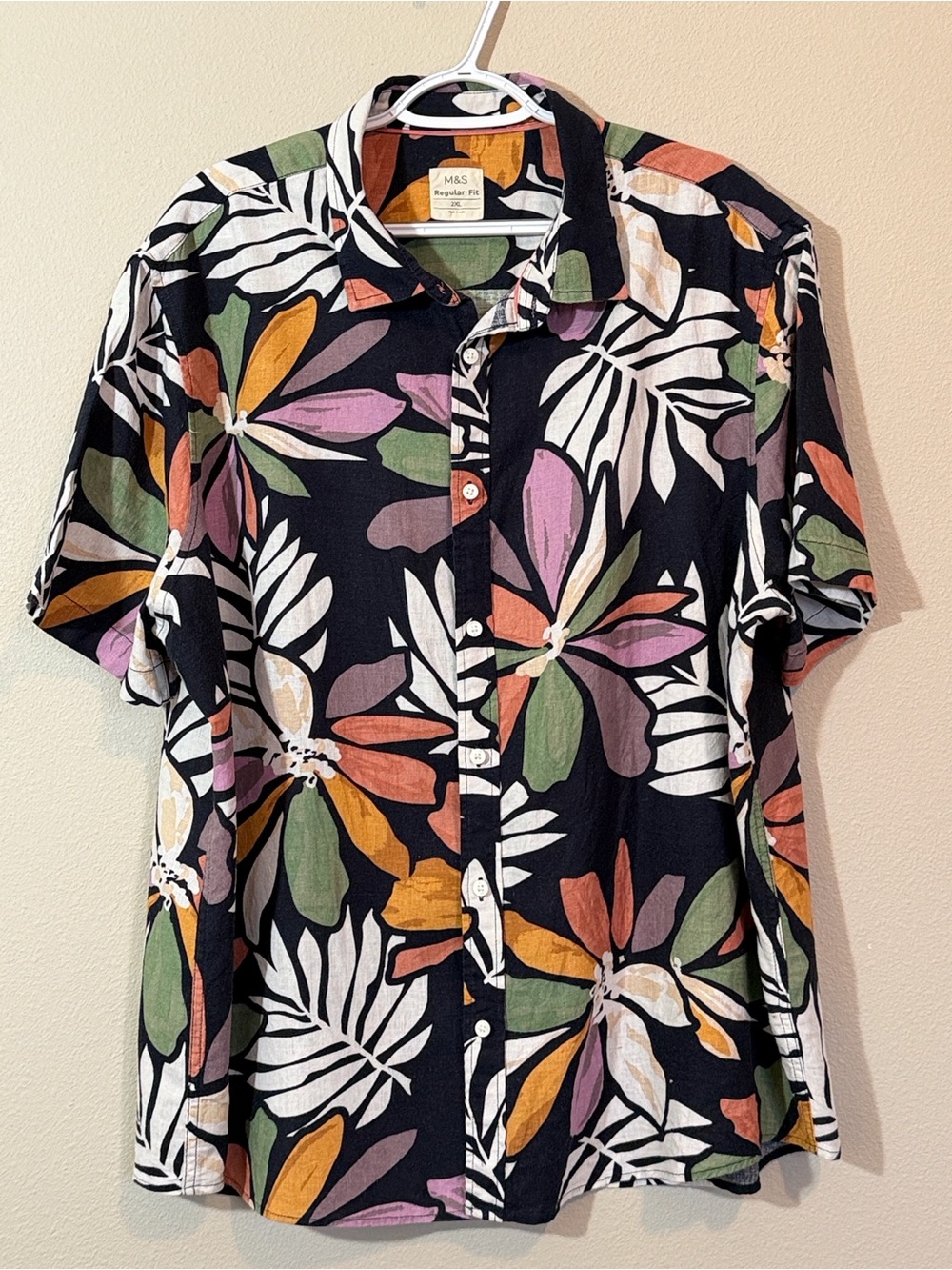 Black Floral Short-Sleeve Button-Up Shirt